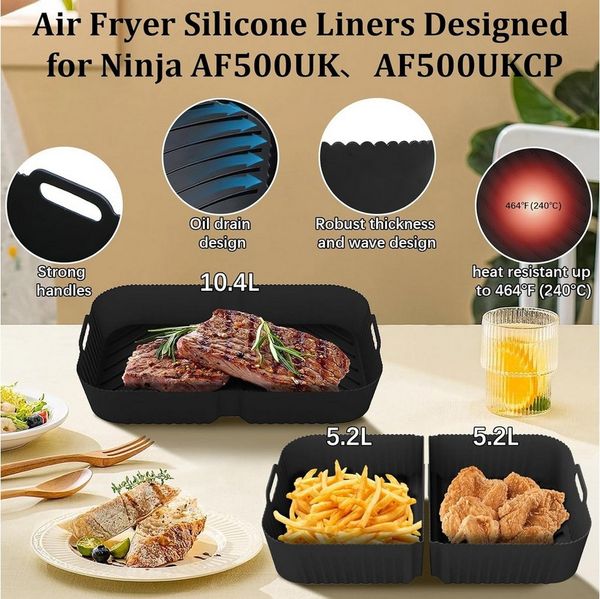 Refined Living Backform Airfryer Zubehör,Heißluftfritteuse Zubehör Set,Silikonformen,BPA-frei, (Airfryer Zubehör für Ninja Foodi AF500EU, Airfryer Set mit Ölsprüher, Heißluftfritteuse Zubehör Set 23-teilig, 100 Blatt Fettfreies BackpapierEdelstahl Rack...