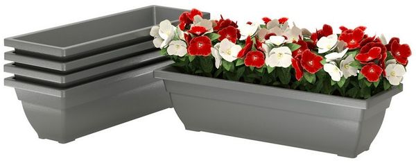 Outsunny Pflanzkübel 5er Set, aus Kunststoff, stapelbar, wetterfest (Blumentöpfe Set, 5 St, Blumentopf), für innen und außen, 59 x 21 x 16 cm, Grau