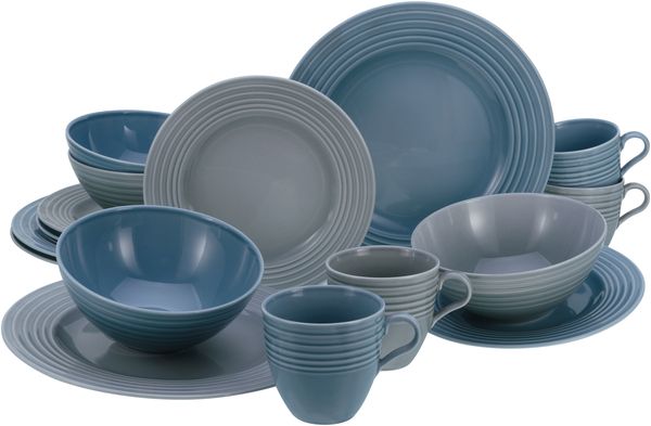 CreaTable Stripes Stein/Blau, Kombiservice 16-tlg