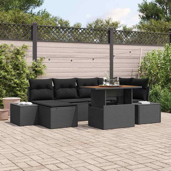 vidaXL Garten Essgruppe mit Kissen 7 pcs Schwarz und Braun 3349988