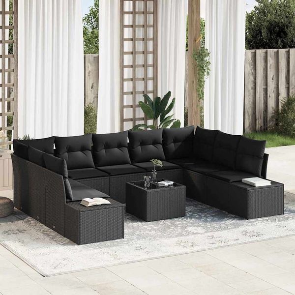 vidaXL Gartensofa-set mit Kissen 9 pcs Schwarz Polyrattan 3355902