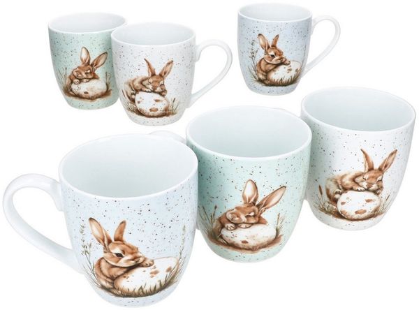 Ritzenhoff & Breker Becher Ritzenhoff 6er Set Jumbobecher Bunny 400ml Hase Ostern Weiß Grün Blau, Porzellan