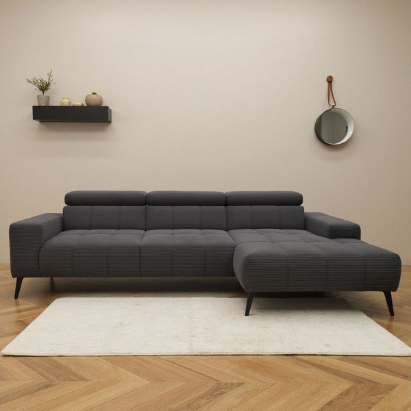 DOMO collection Ecksofa Trento L-Form, mit Kufenfuß oder Einzelfuß, wahlweise mit Kopfteilverstellung, Recamiere links/rechts bestellbar