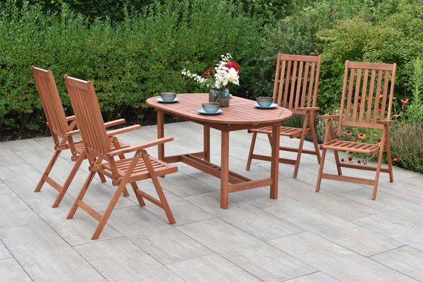 Vitoria Gartenmöbel Set 5tlg, 4 Klappsessel, Ausziehtisch 160 (210) x 90 cm
