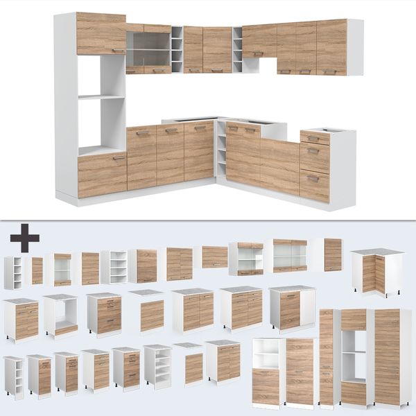 Eckküche R-Line Sonoma/Weiß 247 x 237 cm ohne Arbeitsplatte Vicco Bild 6