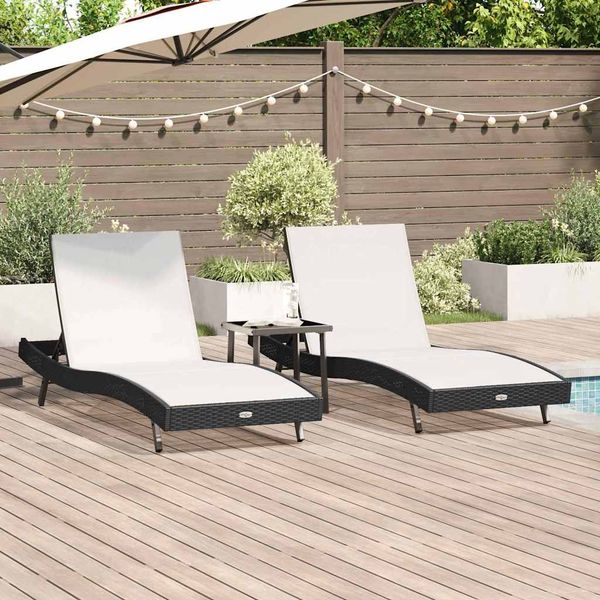 vidaXL Sonnenliege 3 pcs Schwarz und Weiß 197 x 70 x 82 cm Poly-Rattan 3381204