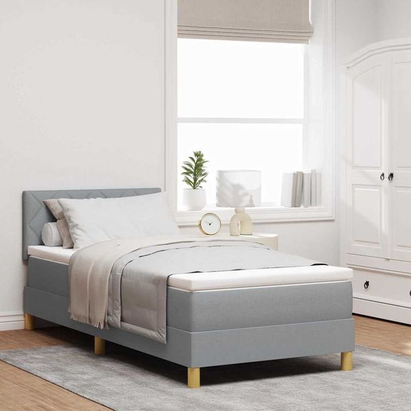 vidaXL LED Boxspringbett mit Kopfteil Hellgrau 90 x 190 cm Stoff 3342478