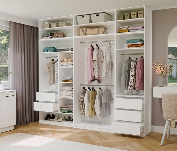 Raumhirsch Furniture Kleiderschrank Kleiderschrank, Garderobensystem, Schranksystem, Garderobe (Maße 60 x 50 x 200 (H) cm, 1 Kleiderstange, 3 Schubladen) Modulschrank, 16 mm Plattenstärke
