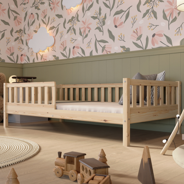 Crazy Pine 'Crazy Basic' Kinderbett mit Rausfallschutz, Skandinavisches Design, Holz, Natur, 80x160 cm, ohne Ausstattung