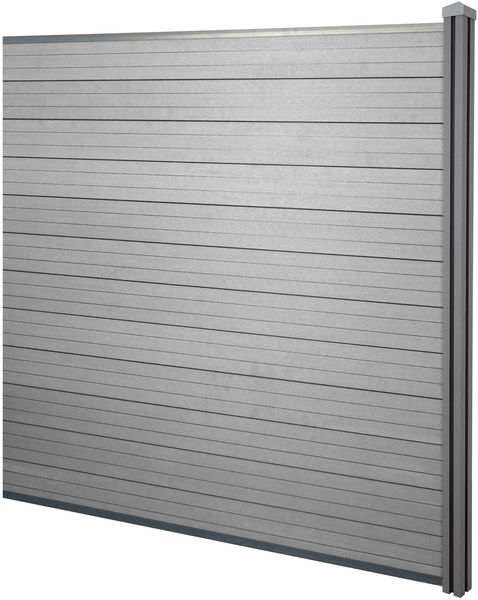 WPC-Sichtschutz Sarthe, Windschutz Zaun, WPC-Pfosten ~ Erweiterungselement, 1,88m grau