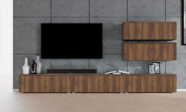 AX LIVING Lowboard TV modern Loriano Wohnwand 300 cm stehend Nussbaum Warmia