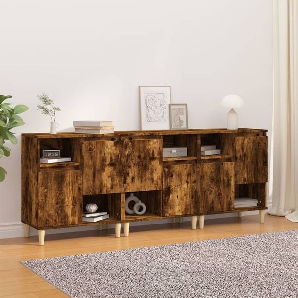 vidaXL Sideboards 3 Stk. Räuchereiche 60x35x70 cm Holzwerkstoff 3185740