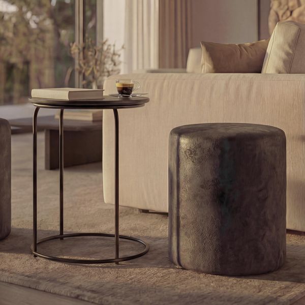 2er-Set Sitzhocker und Beistelltisch HWC-K48, Kaffeetisch Tisch Hocker, MVG-zertifiziert MDF Metall Kunstleder ~ schwarz