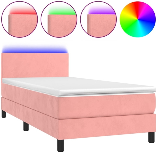 vidaXL Polsterbett mit Matratze & LED Rosa 90x200 cm Samt [3134266]