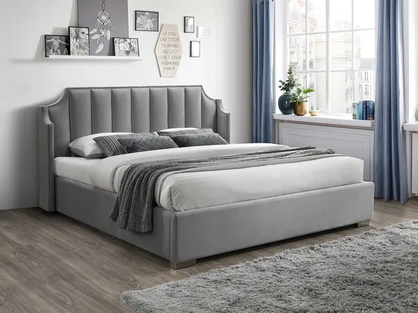 Vente-unique - TEOMIS Bett StoffSamt Grau - B 216 cm x H 122,5 cm x L 204 cm