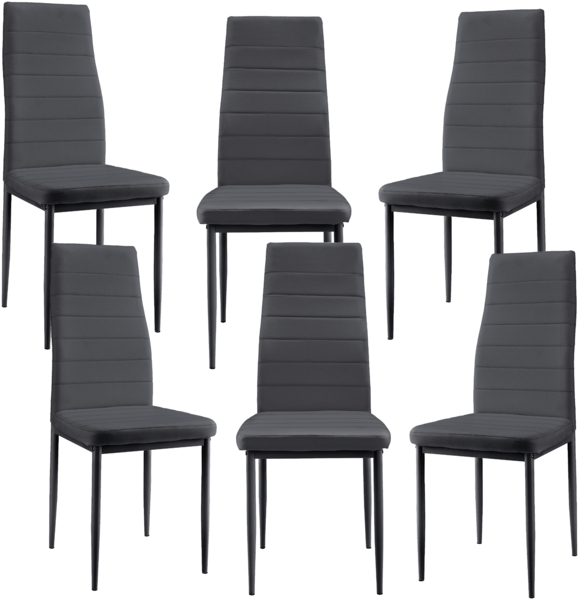 en.casa 6x Esszimmerstuhl, Polsterstuhl, dunkelgrau, aus PU-Kunstleder