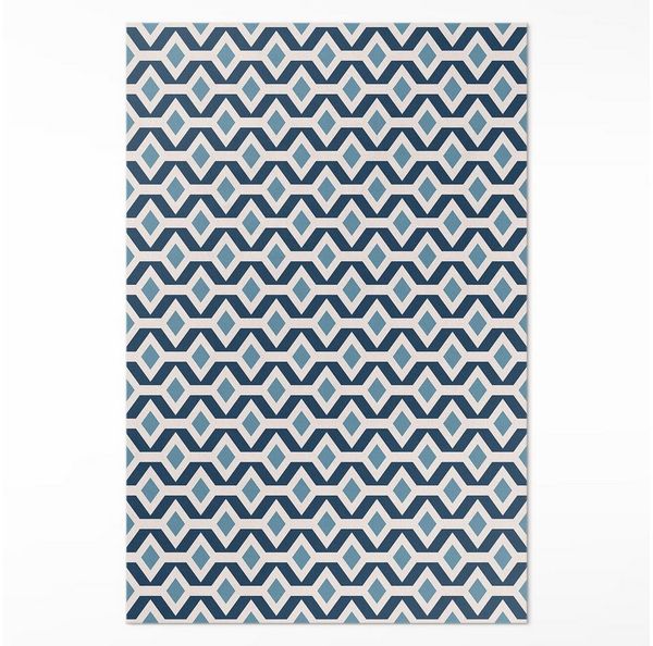 Tulup Vinylteppich Blau, Geometrisches Muster eines Musters PVC Teppichläufer, Höhe: 90 mm
