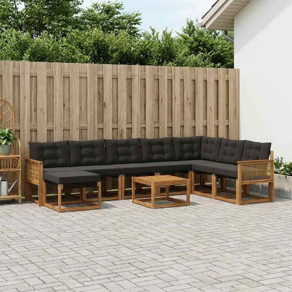 vidaXL Outdoor-Sofagarnitur mit Kissen 9 pcs Natürlich und Schwarz 3382164