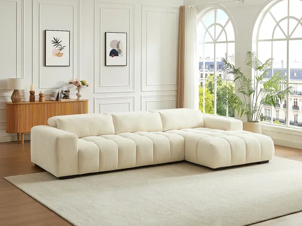 Vente-unique - LOPONZA Sofa Stoff Beige - B 183 cm x H 68 cm x L 312 cm