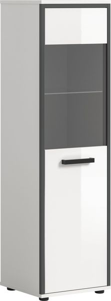 Badschrank (B/H/T: 40x139x34 cm) in weiß/weiß hochglanz/Rahmen anthrazit/Frontglas grau getönt