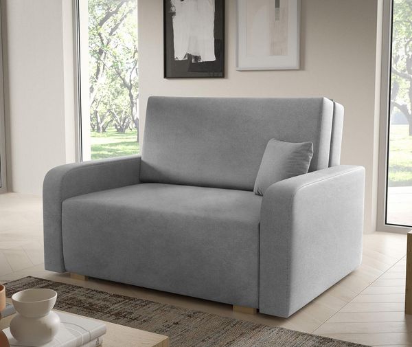 Sofa Juno II 135x85 cm 2-Sitzer, Schlafsofa mit Schlaffunktion und Bettkasten, Kissen inklusive - Curio 70