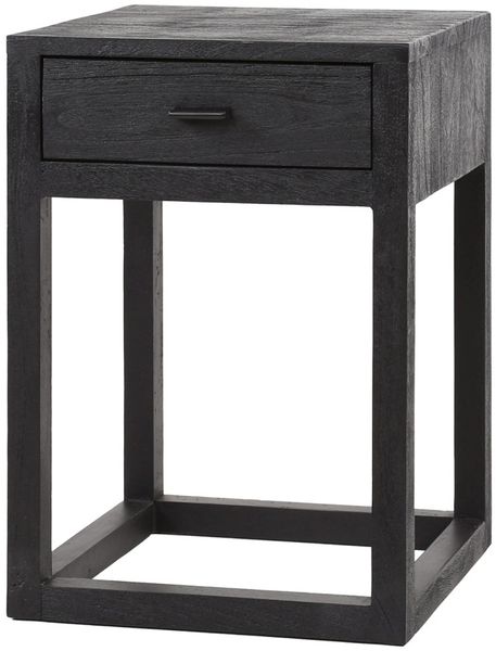 Nachttisch Blasq Mangoholz massiv, modern minimalistisch, schwarz, mit 1 Schublade