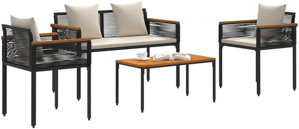 vidaXL Gartenmöbel Set mit Kissen Schwarz und Cremeweiß Poly-Rattan 42025226 Bild 3
