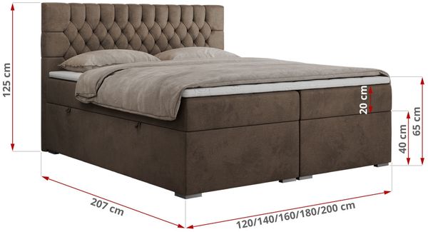 Boxspringbett mit 2 Bettkästen, Matratze und Topper - PERA - 140x200cm - Braun Velours - H4 Bild 5