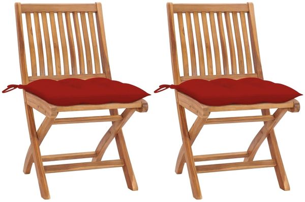 vidaXL Gartenstühle 2 Stk. mit Roten Kissen Massivholz Teak 3062454