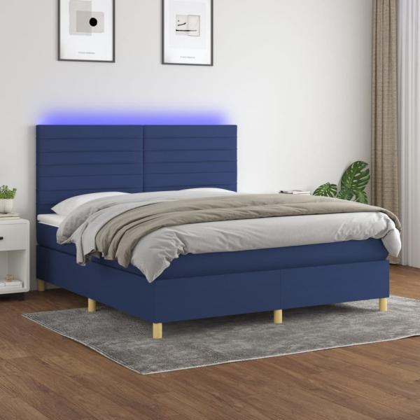 vidaXL Boxspringbett mit Matratze & LED Blau 160x200 cm Stoff 3135531