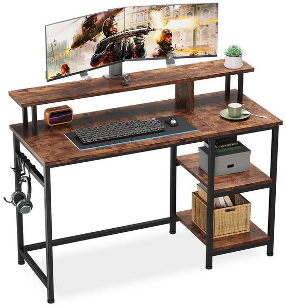 Dripex Computertisch Schreibtisch Computertisch mit Monitorständer und Abnehmbarem Regal