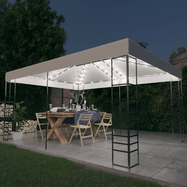 Gartenpavillon, Pavillon mit LED-Lichterkette 4x3x2,7 m Weiß