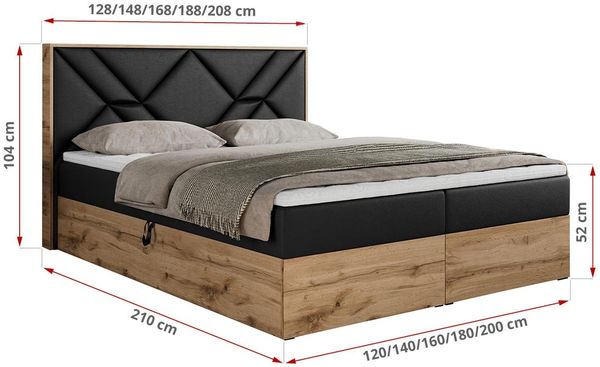 Boxspringbett mit Kopfteil und Topper, Polsterbett - GUNAR - 160 x 200 cm - Schwarz Kunstleder - H3 - Topper Visco Bild 5