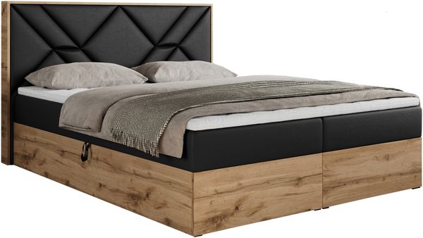 Boxspringbett mit Kopfteil und Topper, Polsterbett - GUNAR - 160 x 200 cm - Schwarz Kunstleder - H3 - Topper Visco Bild 4