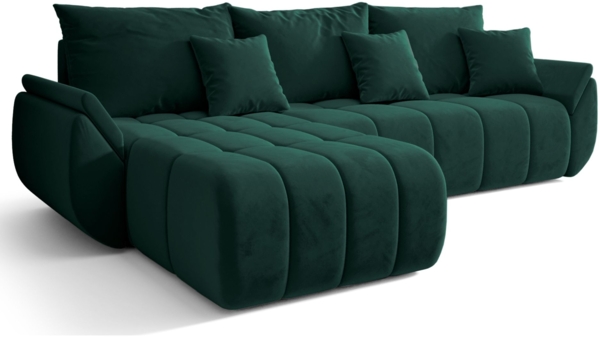 Selsey 'Romuldi' Ecksofa mit Schlaffunktion, Stauraum, Samtbezug, Grün, linksseitig