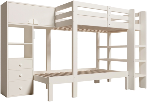 Weißes Versetztes Etagenbett 90x200 cm Mit Bewegungslicht Und Stauraum EN747 Zertifiziert Kinderbett Mit Schrank Und Schubladen Bild 9