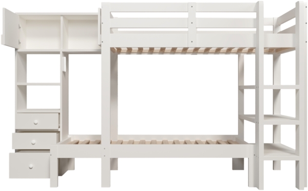 Weißes Versetztes Etagenbett 90x200 cm Mit Bewegungslicht Und Stauraum EN747 Zertifiziert Kinderbett Mit Schrank Und Schubladen Bild 10