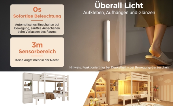 Weißes Versetztes Etagenbett 90x200 cm Mit Bewegungslicht Und Stauraum EN747 Zertifiziert Kinderbett Mit Schrank Und Schubladen Bild 5