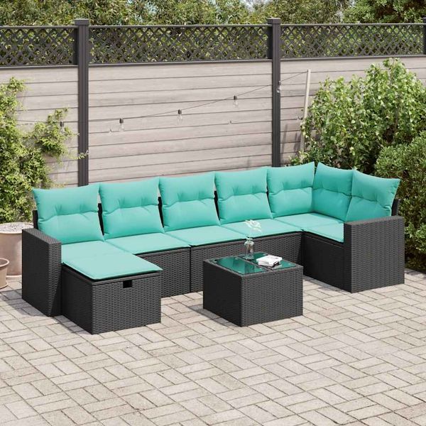 vidaXL 8-tlg. Garten-Sofagarnitur mit Kissen Schwarz Poly Rattan 3325413