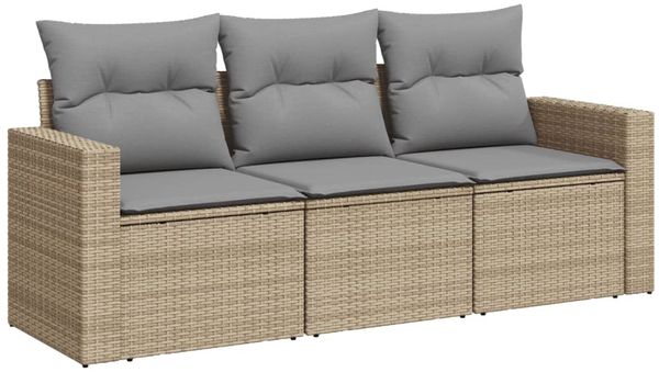 vidaXL 3-tlg. Garten-Sofagarnitur mit Kissen Beige Poly Rattan 3218649 Bild 2
