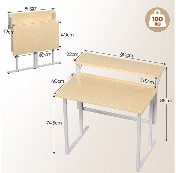 HOMALL Schreibtisch Klappbarer Schreibtisch mit Monitorhalterung Gaming-Schreibtisch (80 cm breiter mehrstufiger Notebook-Schreibtisch, bequem zusammenklappbar)