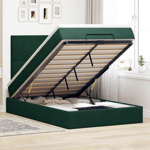 vidaXL Ottoman-Bett mit Matratzen & LEDs Dunkelgrün 120x190 cm Samt 3314237