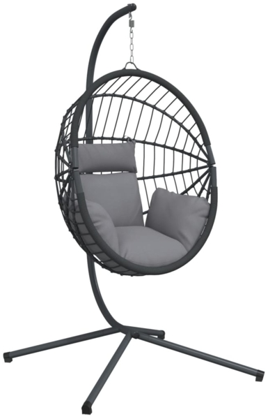 vidaXL Hängesessel Ei-Design mit Ständer Grau Rattan und Stahl 4007407