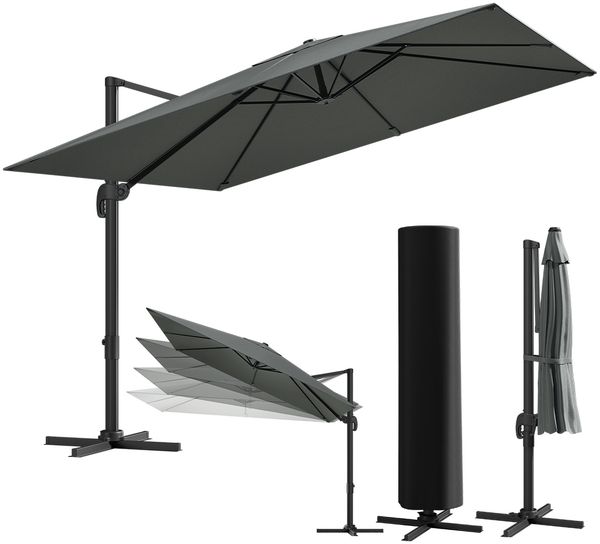 STEELSØN 'Lyrion' Sonnenschirm 300x300 cm quadratisch, neigbar und 360-Grad drehbar, anthrazit, Ampelschirm inkl. Abdeckung, UV50+