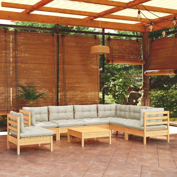 vidaXL 8-tlg. Garten-Lounge-Set mit Creme Kissen Massivholz Kiefer 3096725