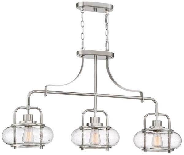 Hängelampe, Deckenleuchte, Metall Glas, Nickel, B 96,5 cm