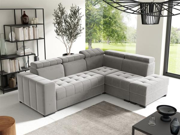 Ecksofa Schlafsofa Sofa CESENA Stoff Salvador Silbergrau Ottomane Rechts