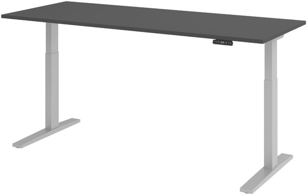 bümö elektrisch höhenverstellbarer Schreibtisch 200x80 cm in graphit, Gestell silber - Sitz & Stehschreibtisch mit Memoryfunktion, elektrischer Stehtisch & Gaming Tisch, XMKA-Serie, XMKA20-G-S