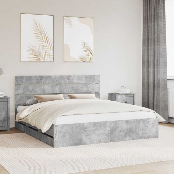 vidaXL Bettrahmen mit Kopfteil Beton Grau 180 x 200 cm Ingenieurs Holz 3411815