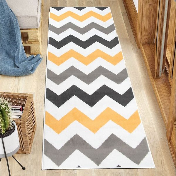 Mazovia Läufer Läufer Flurläufer Modern für Vorzimmer 100 cm Breit Grau Gelb, 100x100 cm, Kurzflor, Meterware, Höhe 8 mm